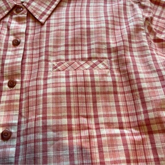 Cabela's Women's Button Up Short Sleeve Blouse Coral & Cream Plaid Size 2XL - Picture 10 of 10